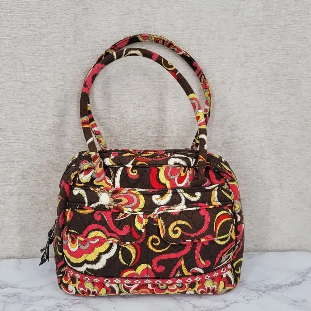 Vera Bradley Retired Puccini FallโBrown Red Floral Paisley Fabric Shoulder Bag